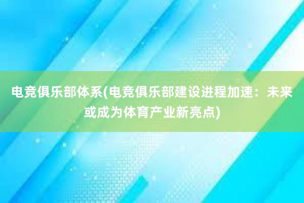 电竞俱乐部体系(电竞俱乐部建设进程加速：未来或成为体育产业新亮点)