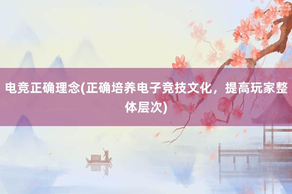 电竞正确理念(正确培养电子竞技文化，提高玩家整体层次)