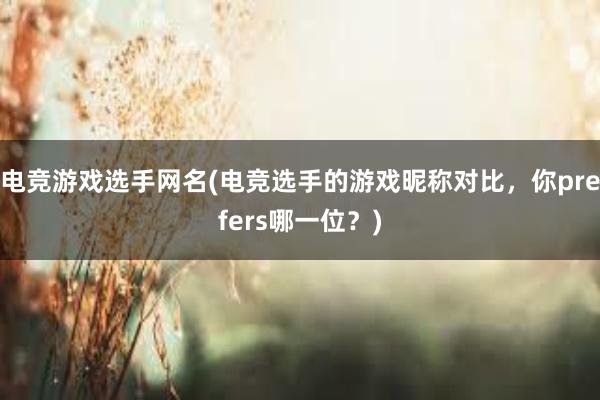 电竞游戏选手网名(电竞选手的游戏昵称对比，你prefers哪一位？)