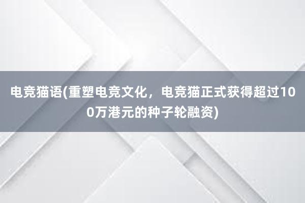 电竞猫语(重塑电竞文化，电竞猫正式获得超过100万港元的种子轮融资)