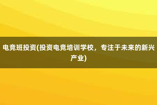 电竞班投资(投资电竞培训学校，专注于未来的新兴产业)