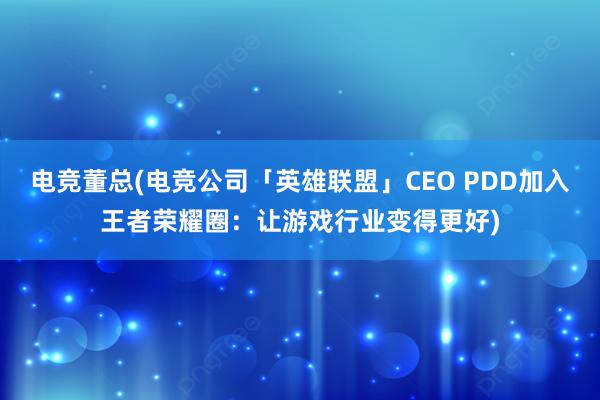 电竞董总(电竞公司「英雄联盟」CEO PDD加入王者荣耀圈：让游戏行业变得更好)