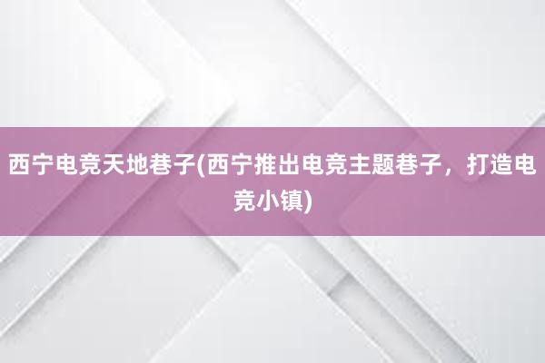 西宁电竞天地巷子(西宁推出电竞主题巷子，打造电竞小镇)